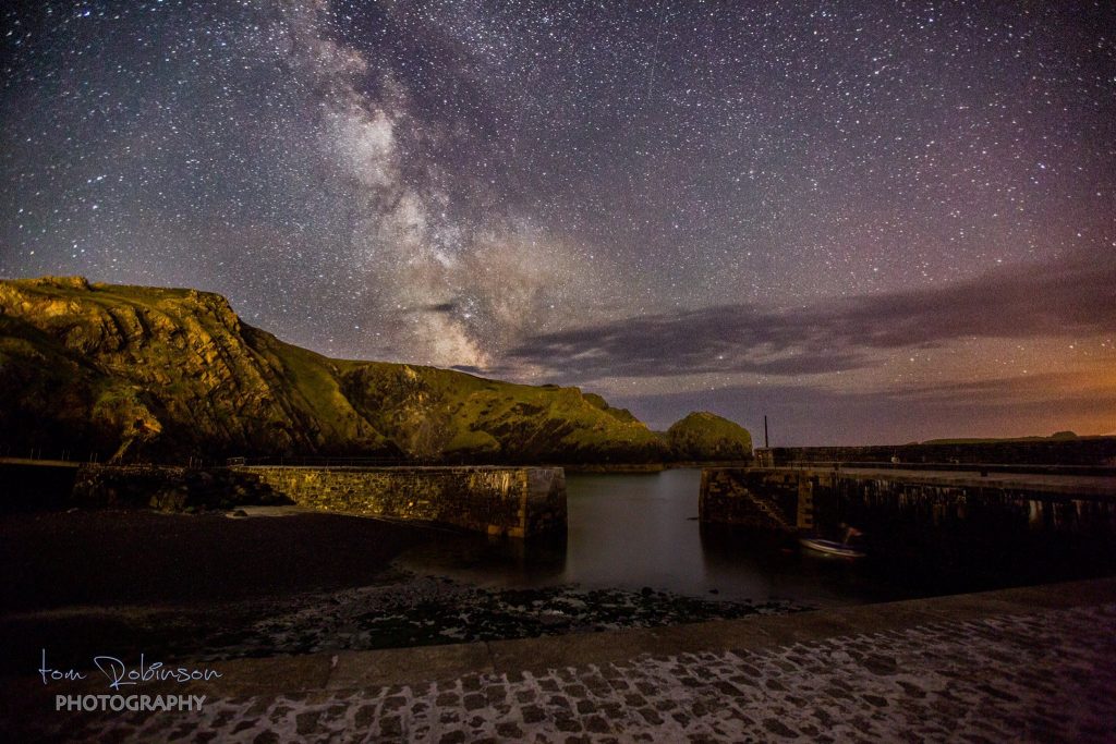 Mullion Cove harbour by night
